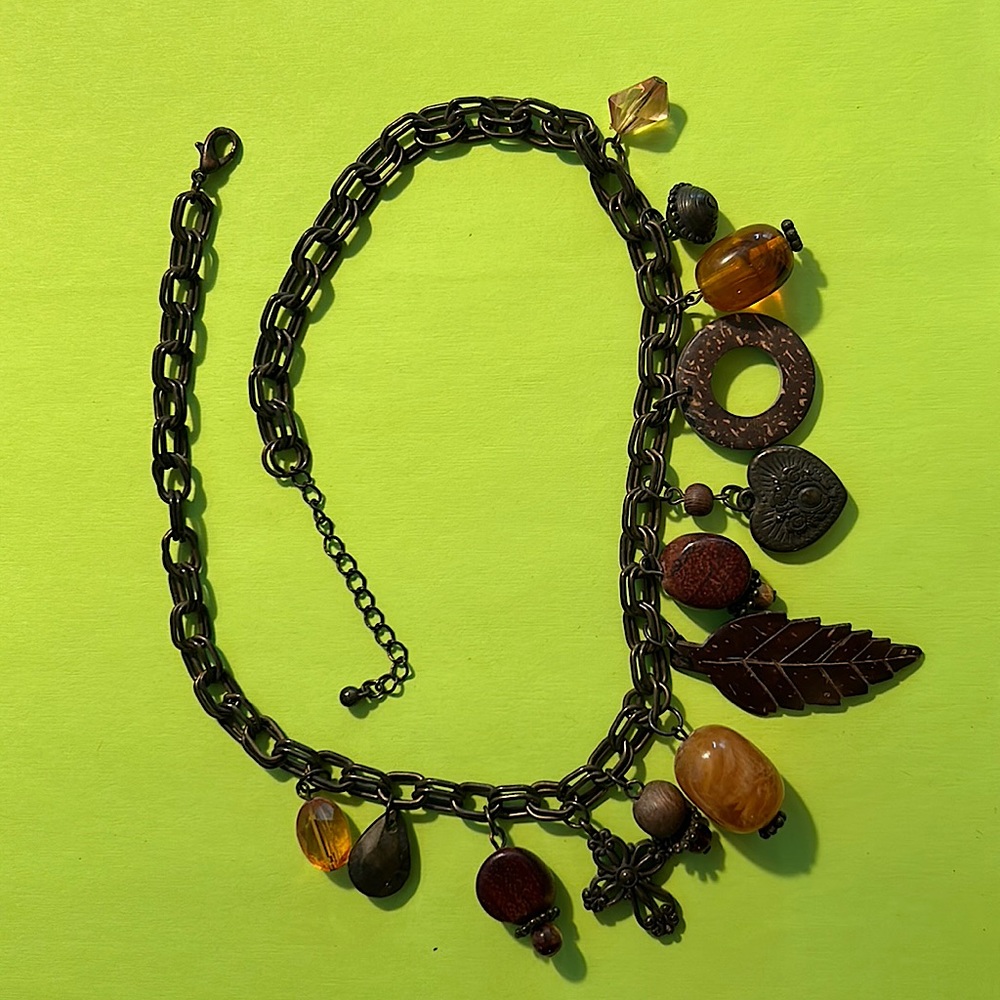Vintage charm necklace 17" stones charms beads